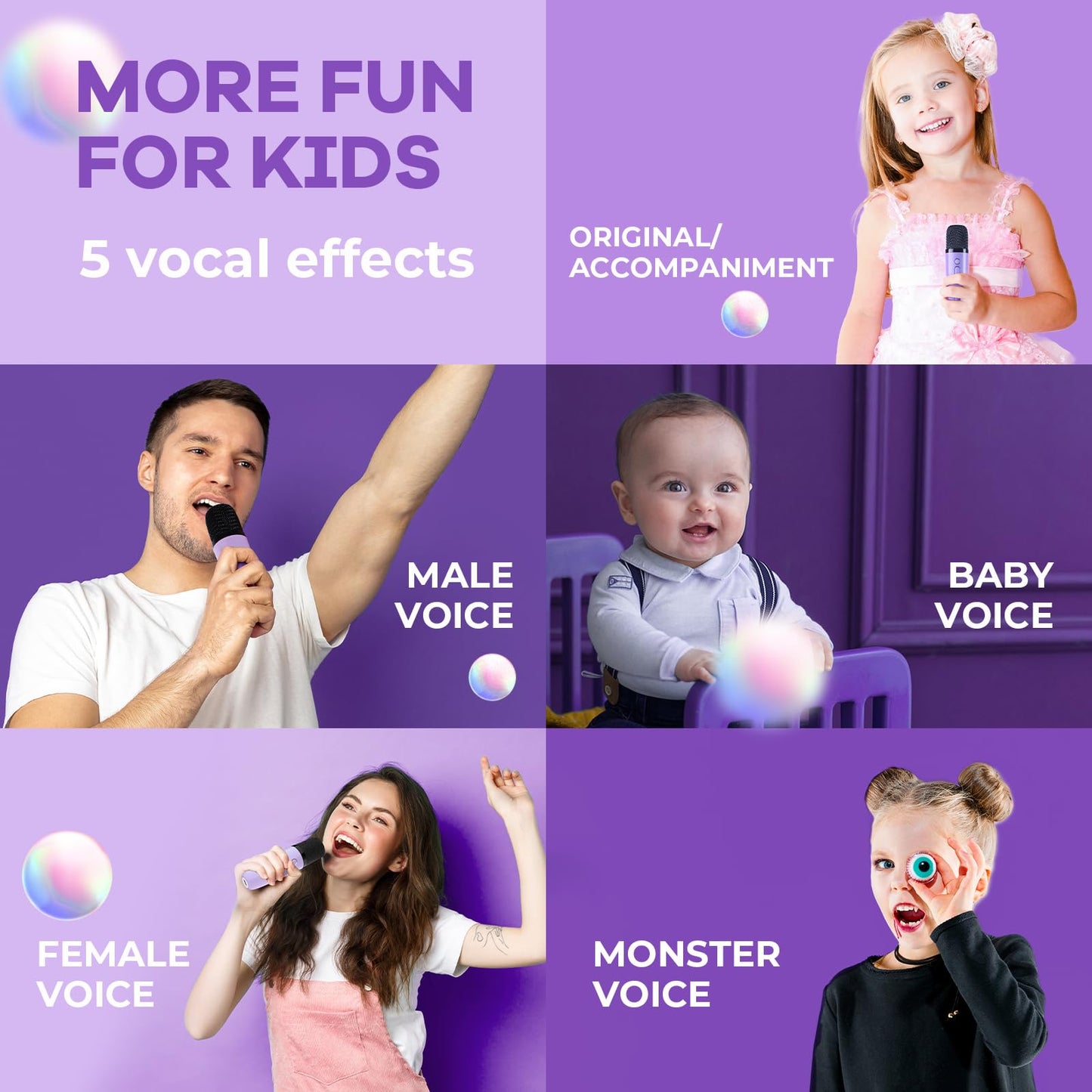 YLL Mini Karaoke Machine with 2 wireless microphones in purple, ideal kids gift for girls and boys ages 3 to 12.