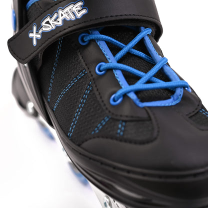 M.Y X-Skate Adjustable Blue Inline Roller Skates with Built In Adjusters Kids Roller Boots for Boys & Girls - Medium