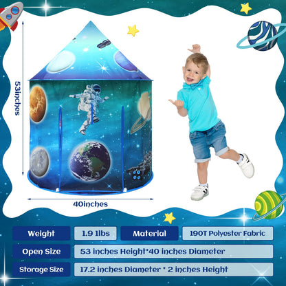 Kids astronaut galaxy play tent by MEERO LONDON, large foldable space playhouse for toddlers, boys, and girls indoors or outdoors.