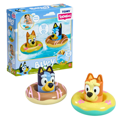 Toomies Bluey Bath Float 2 Pack | Pouring Cup Bluey and Bingo ToddlerBath Toys in Floating Pool Rings with Water Wheels | Officially Licensed BlueyToys | Toddler Toys for 18 Month Old Plus