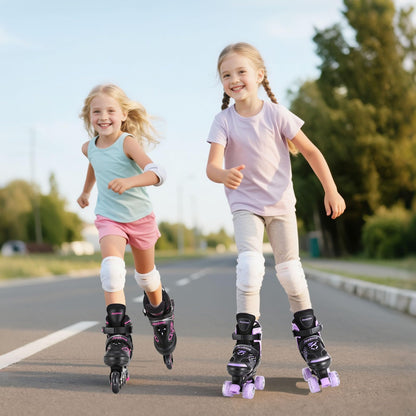 Jestme kids roller skates for girls and boys with adjustable size, 8 light-up wheels, suitable for indoor and outdoor use.