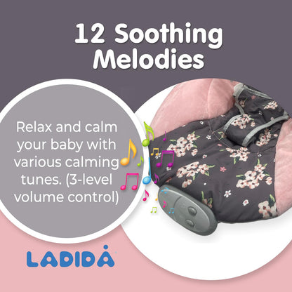 LADIDA Baby Bouncer with Soothing Music and Vibration, Adorable Plum Blossom Design, Suitable for Newborns（148）