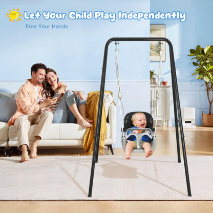 4 in 1 Toddler Swing Set, Kids Swing with Folding Metal Frame Stand, Safety Belt, for Baby In & Outdoor, Garden Playground Set, Swing Sets for backyard (Black)