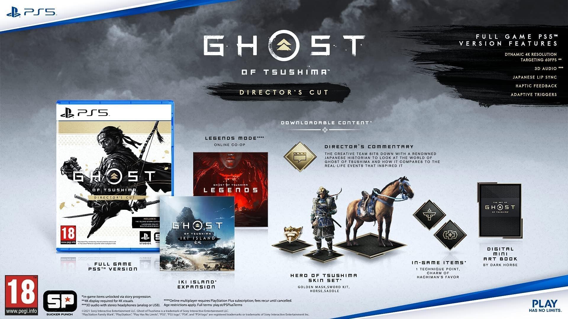 PlayStation Ghost of Tsushima Director's Cut for PS5 game case with cover art featuring a samurai warrior in traditional armor.
