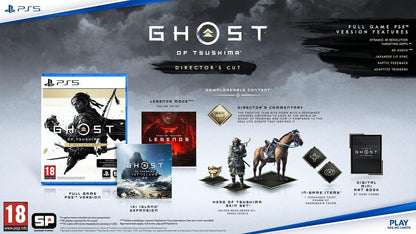 PlayStation Ghost of Tsushima Director's Cut for PS5 game case with cover art featuring a samurai warrior in traditional armor.