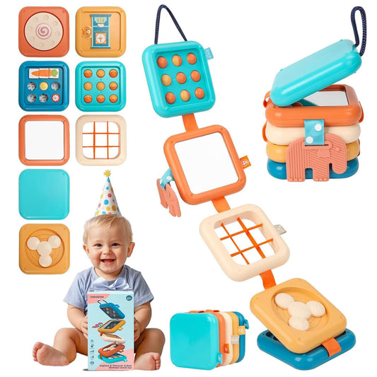 Felly Baby Travel Busy Board for Toddler 1+ Years, 8 in 1 Montessori Activity Cube Toy, Fine Motor Skill, Sensory Developmental Fidget Toys, Birthday for Boys Girls