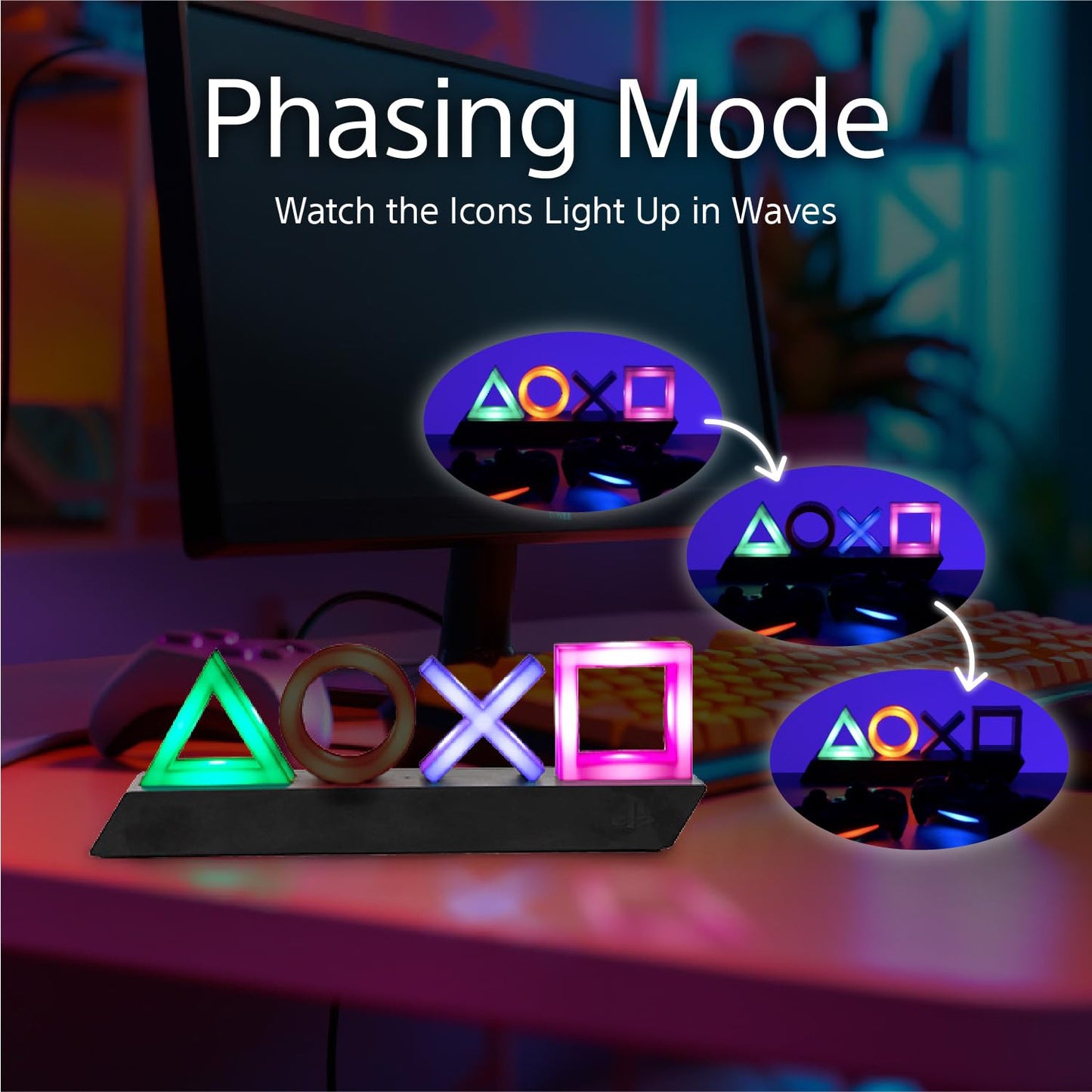 PlayStation Icons Light with 3 Light Modes - Sound Reactive, Dynamic Phasing, and Standard Mode - Gaming Room Decor and Gamer Lighting | Paladone