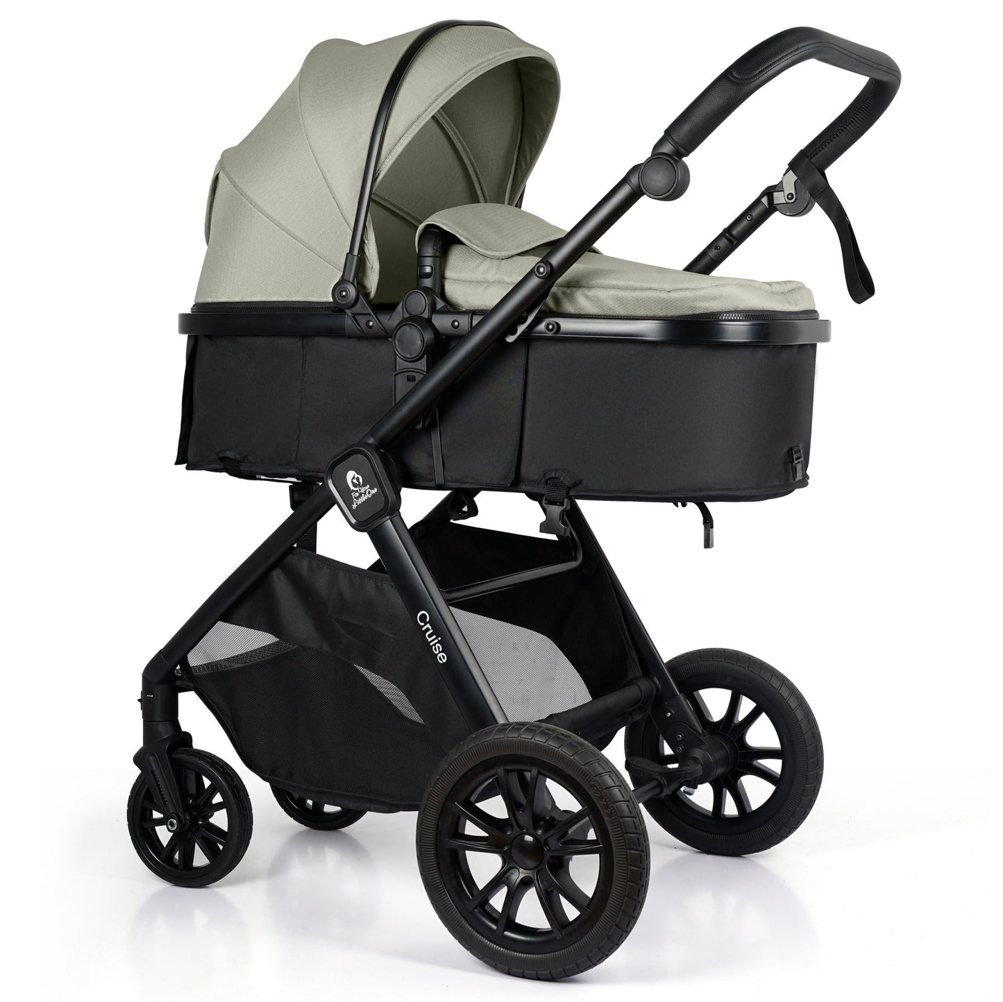 For Your Little One Cruise 3-in-1 Travel System with i-Size Car Seat, Stroller, 13kg Pram, Height Adjustable Handle, Pram, Newborn 0-4 Years Free Raincover and Cupholder (Pebble Sage)