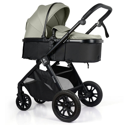 For Your Little One Cruise 3-in-1 Travel System with i-Size Car Seat, Stroller, 13kg Pram, Height Adjustable Handle, Pram, Newborn 0-4 Years Free Raincover and Cupholder (Pebble Sage)