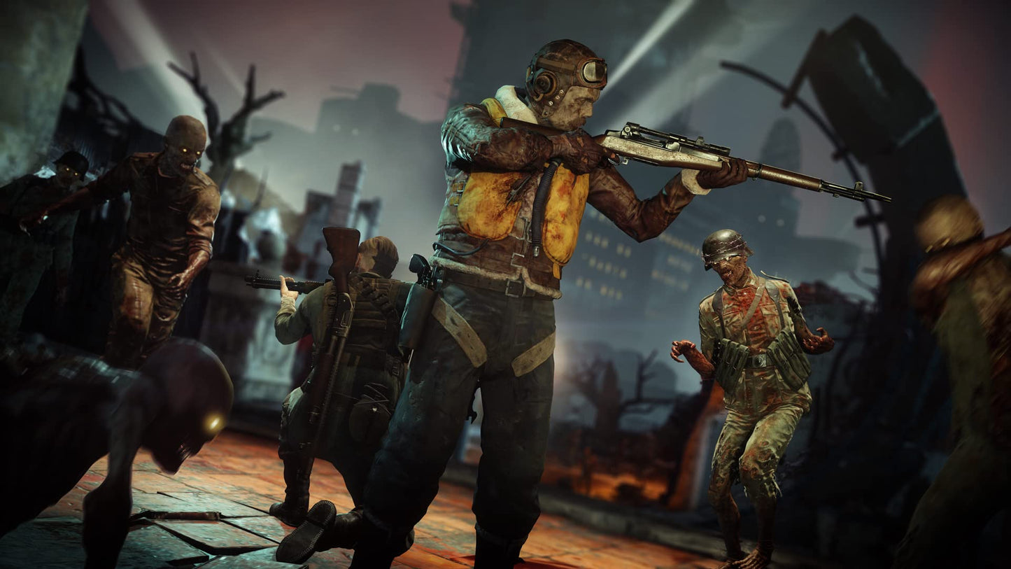 Nintendo Switch game cover for Zombie Army 4: Dead War by Fireshine Games, featuring zombie characters and action-packed artwork.