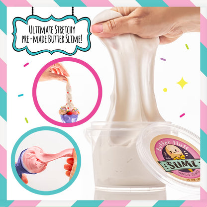 Colorful ice cream slime kit with waffle and toy ice cream cones, perfect for kids to create fun slime ice cream toys.
