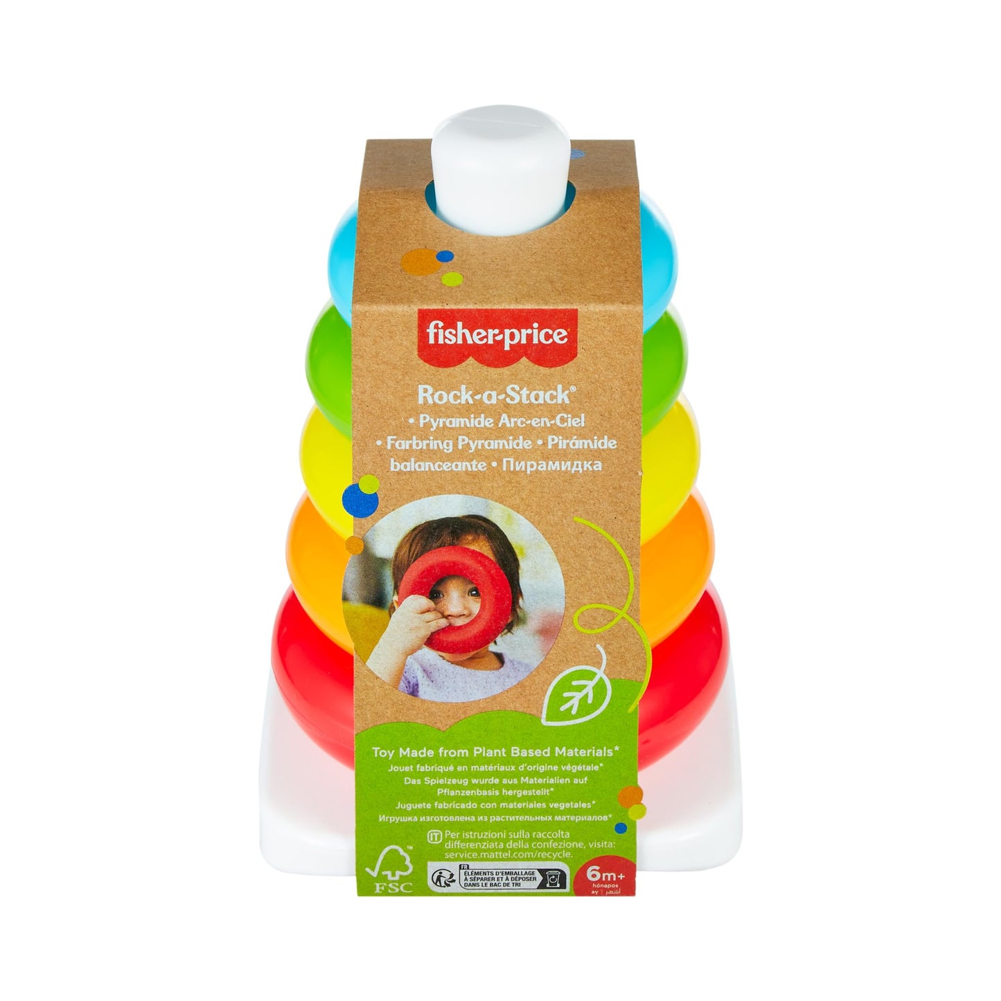 Fisher-Price Rock-a-Stack Baby Toy, Classic Roly-Poly Ring Stacking Toy for Infants and Toddlers, Made From Plant-Based Materials, HPY92