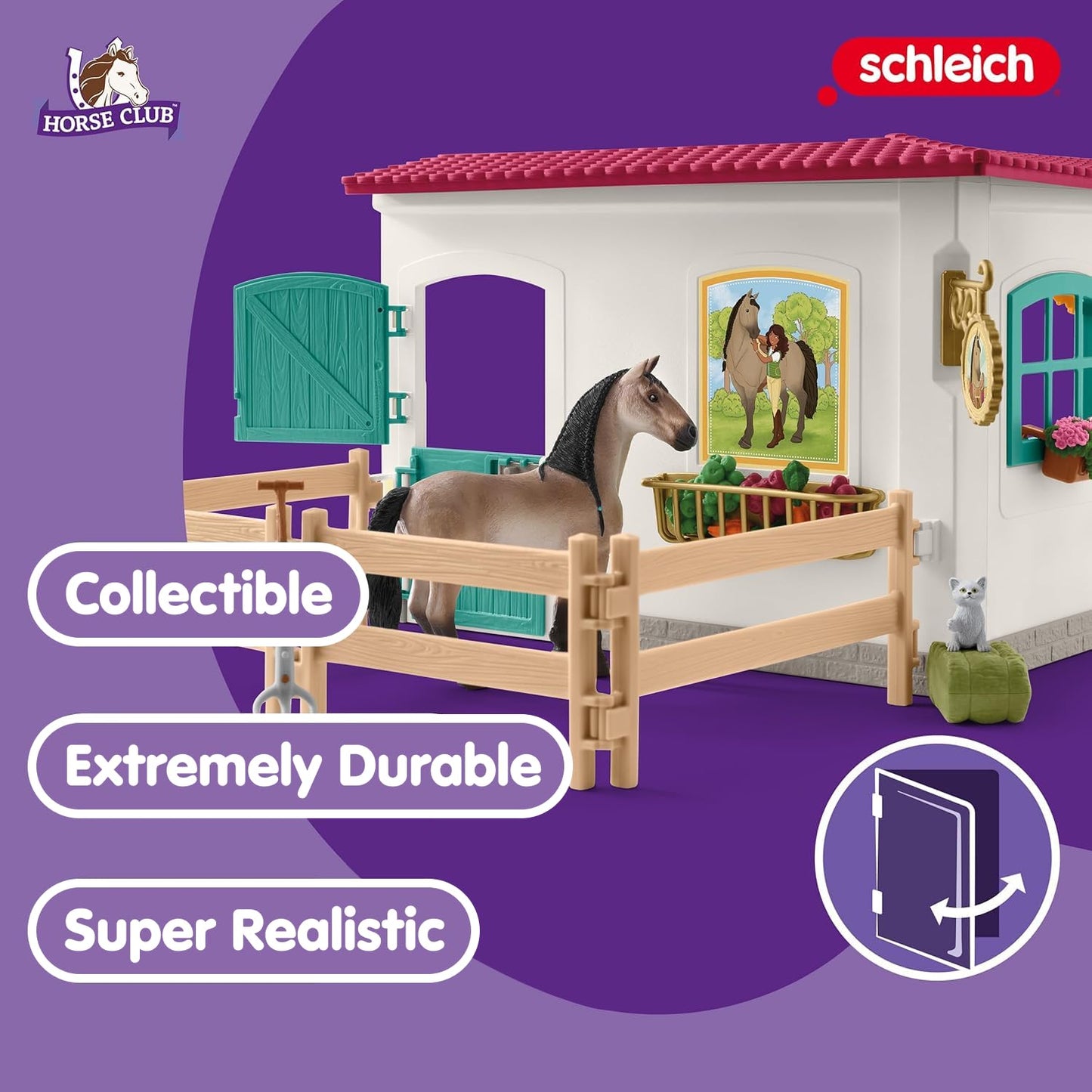 SCHLEICH Horse Club - 85 PC Tack Room Stable Extension Toy Playset with Rider Action Figure, Horse Figurine and Accessories for Girls and Boys - Interactive, Realistic Kids Toys Ages 5+ - 42591