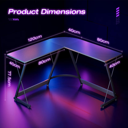 ODK L Shaped Gaming Desk, 120×120 cm Corner Computer Desk for Gaming, Home, Office, Carbon Fibre Black