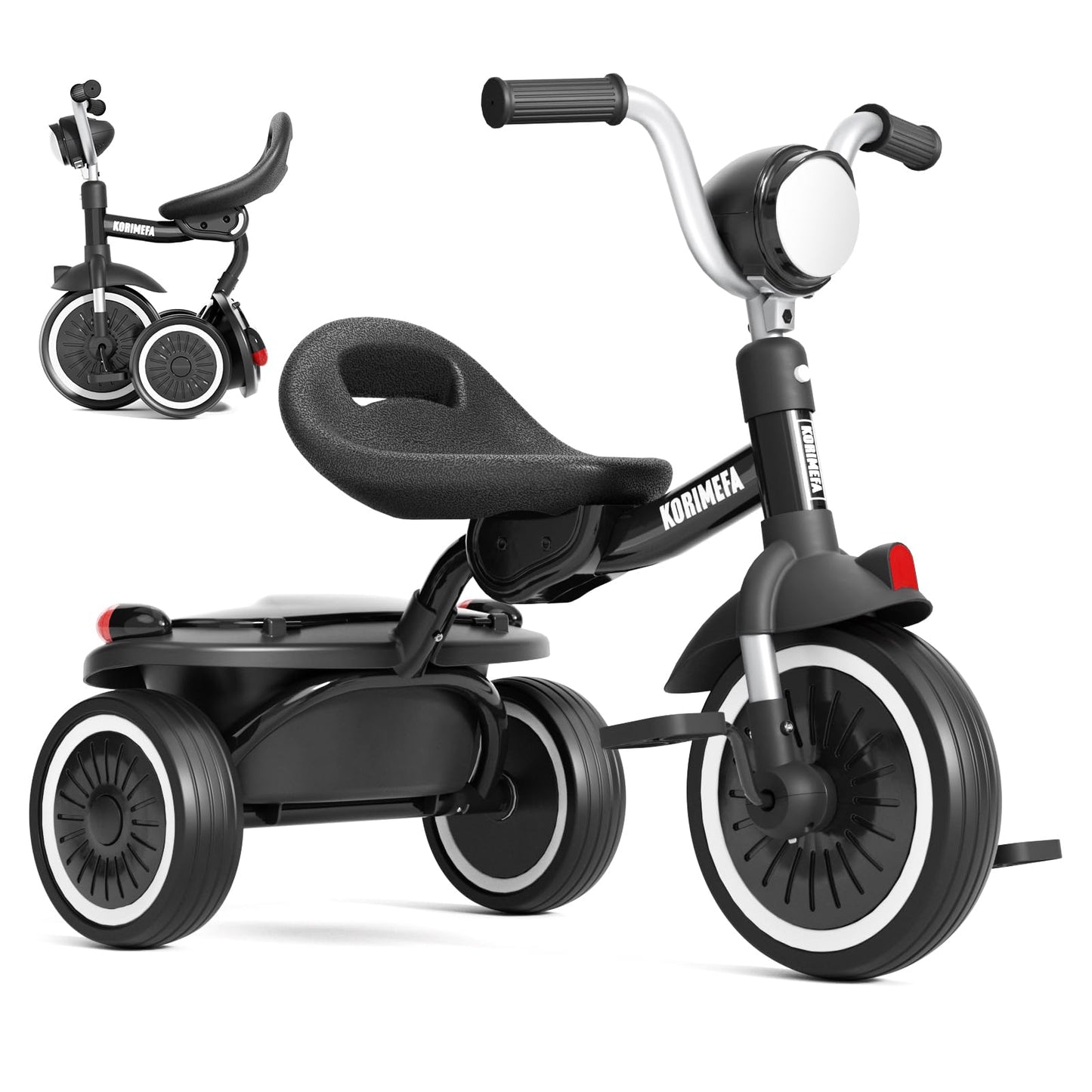 KORIMEFA Kids Tricycles for 1-3 3-5 years old, Toddler Gift Trike with Storage Basket, Boys Girls Bike with Adjustable Seat & Night Reflector, Balance Training Bicycle, Kids Toy Outdoor Indoor