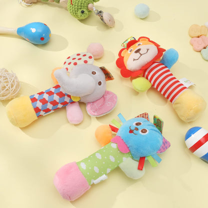 Baby Soft Rattles, 3 Pack Plush Animal Rattle Toys for Babies 0-6 Months, First Baby Sensory Toy with Sound for 0 3 6 Month Infant Gift (Elephant, Lion, Cat)