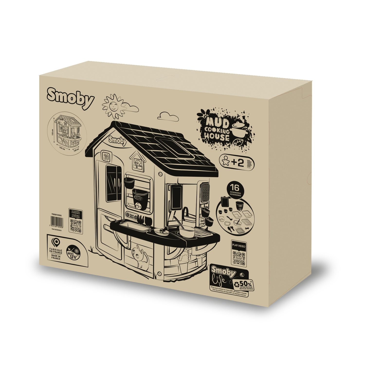 Smoby Life Mud Cooking House toy with a colorful play kitchen and outdoor muddy area for kids' imaginative play.