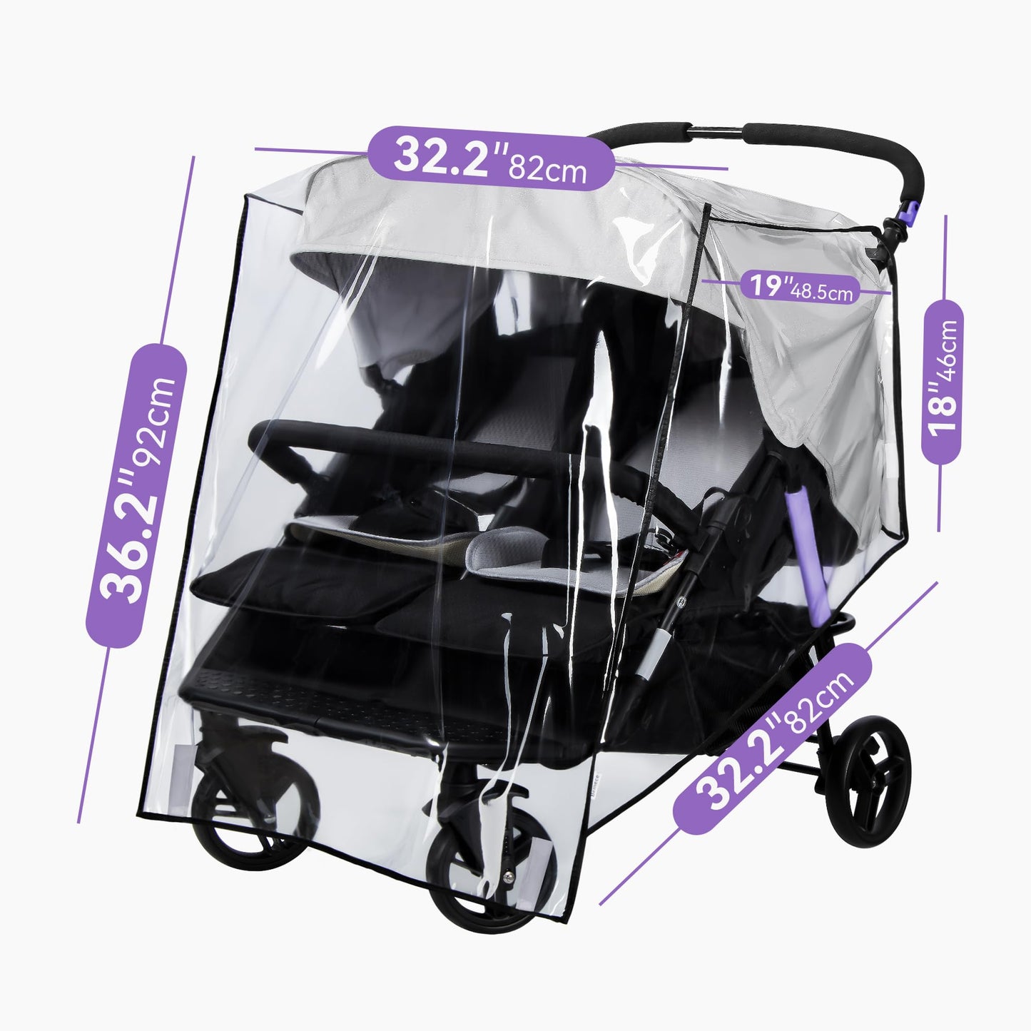 Bemece Twins Stroller Rain Cover Side by Side, Universal Double Stroller Rain Cover for Twins Pushchair Pram Buggy, Rainproof Dustproof Windproof for Outdoor Baby Protection