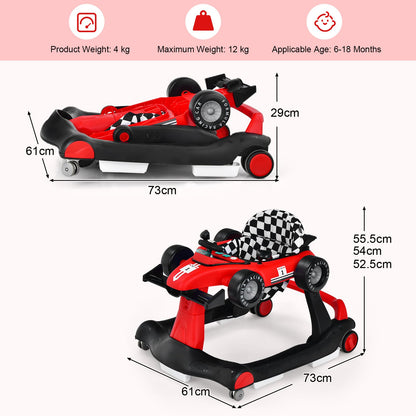 Maxmass Baby Walker, 4 in 1 Infant Sit-to-Stand Walker with Adjustable Height & Speed, Steering Wheels, Detachable Seat Cushion, Foldable Toddler Activity Walkers for Boy Girl 6-18 Months (Red)