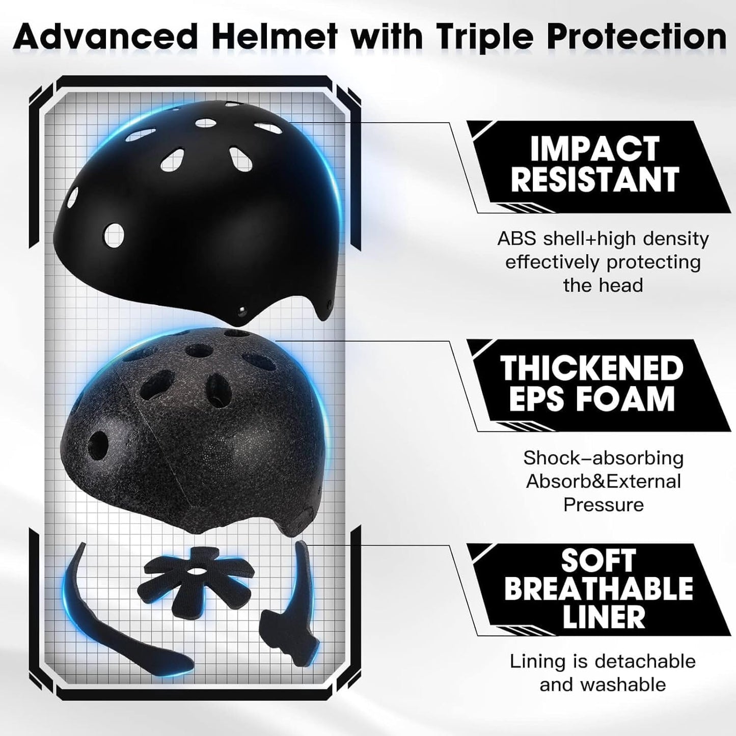 Lyefancy Kids Bike Helmet and Pads Set for 3-13 Years old Boys Girls, Toddler Helmet Protection Gear, Adjustable Safety Kids Helmet Knee Pads Set for Scooter Cycling Skateboard Skating(Black, M)
