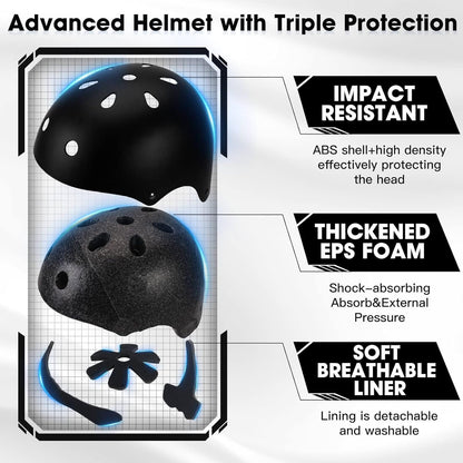Lyefancy Kids Bike Helmet and Pads Set for 3-13 Years old Boys Girls, Toddler Helmet Protection Gear, Adjustable Safety Kids Helmet Knee Pads Set for Scooter Cycling Skateboard Skating(Black, M)