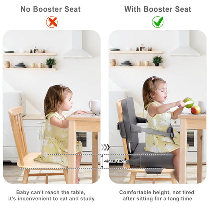 TOTIDYH Toddler Booster Seat for Dining Chair, 10cm PU Washable Toddler Booster Cushion for Dining Chair with Backrest and Adjustable Straps, Non-Slip Kids Travel Booster Seat for Dining Table (Grey)