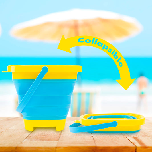 abeec 5 Piece Foldable Beach Bucket Set – Collapsible Sand Bucket & Sandpit Toys – Ideal Beach, Outdoor, Water, and Sand Toys for Kids