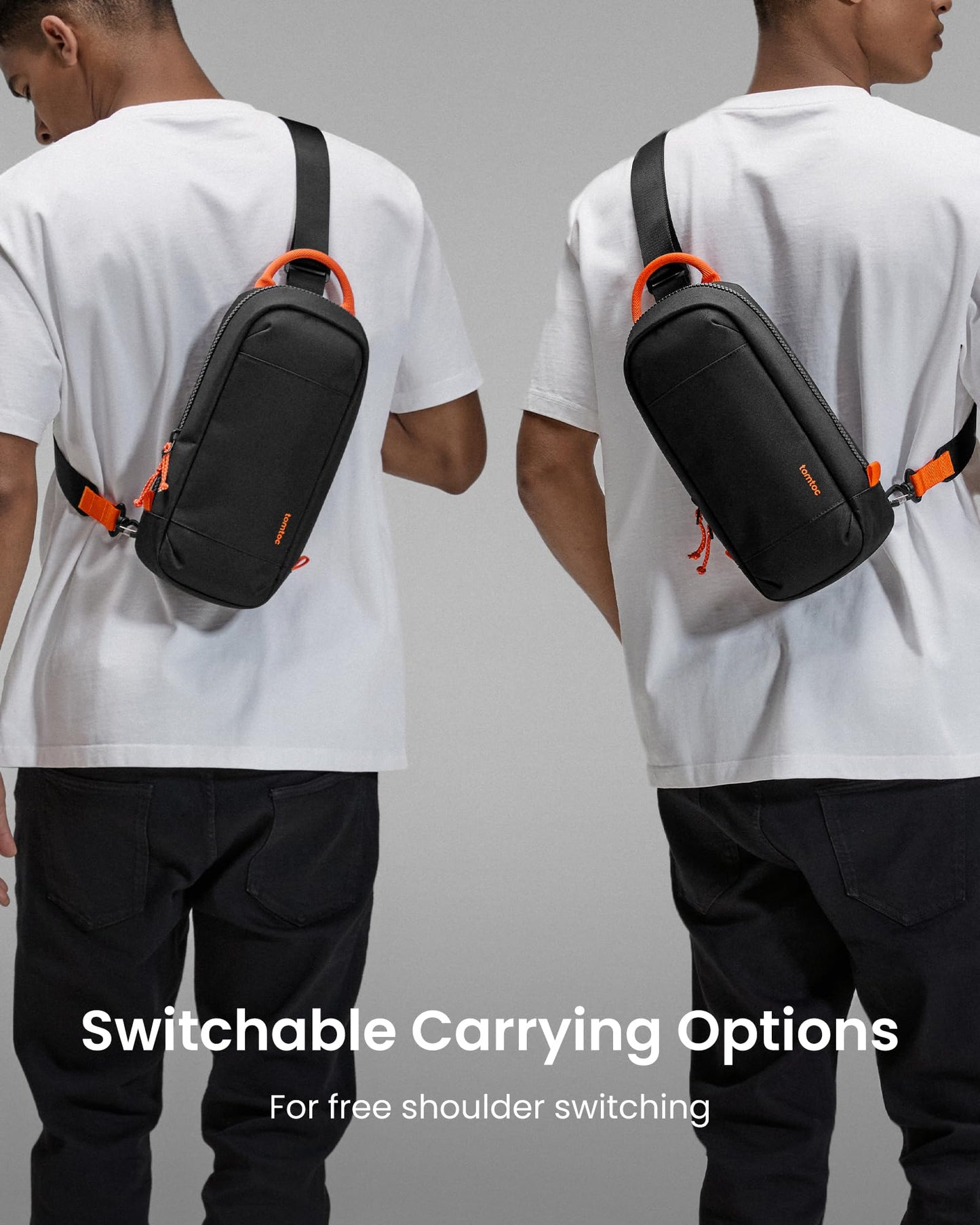 tomtoc Sling crossbody bag for Nintendo Switch 2, black protective travel case with 8 game slots and accessory storage