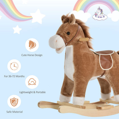 HOMCOM Kids Plush Rocking Horse w/Sound Moving Mouth Wagging Tail Children Rocker Ride On Toy Gift 3-6 Years Brown