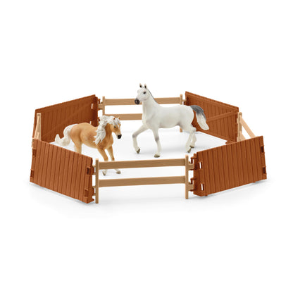 Schleich Horse Club - 179PC Peppertree Riding Arena Horse Playset with Real Dressage Cards - With Stable Set, 2 Horses, 3 Rider Figurines, Cards and Accessories - Toys for Girls & Boys Ages 5+ | 42639