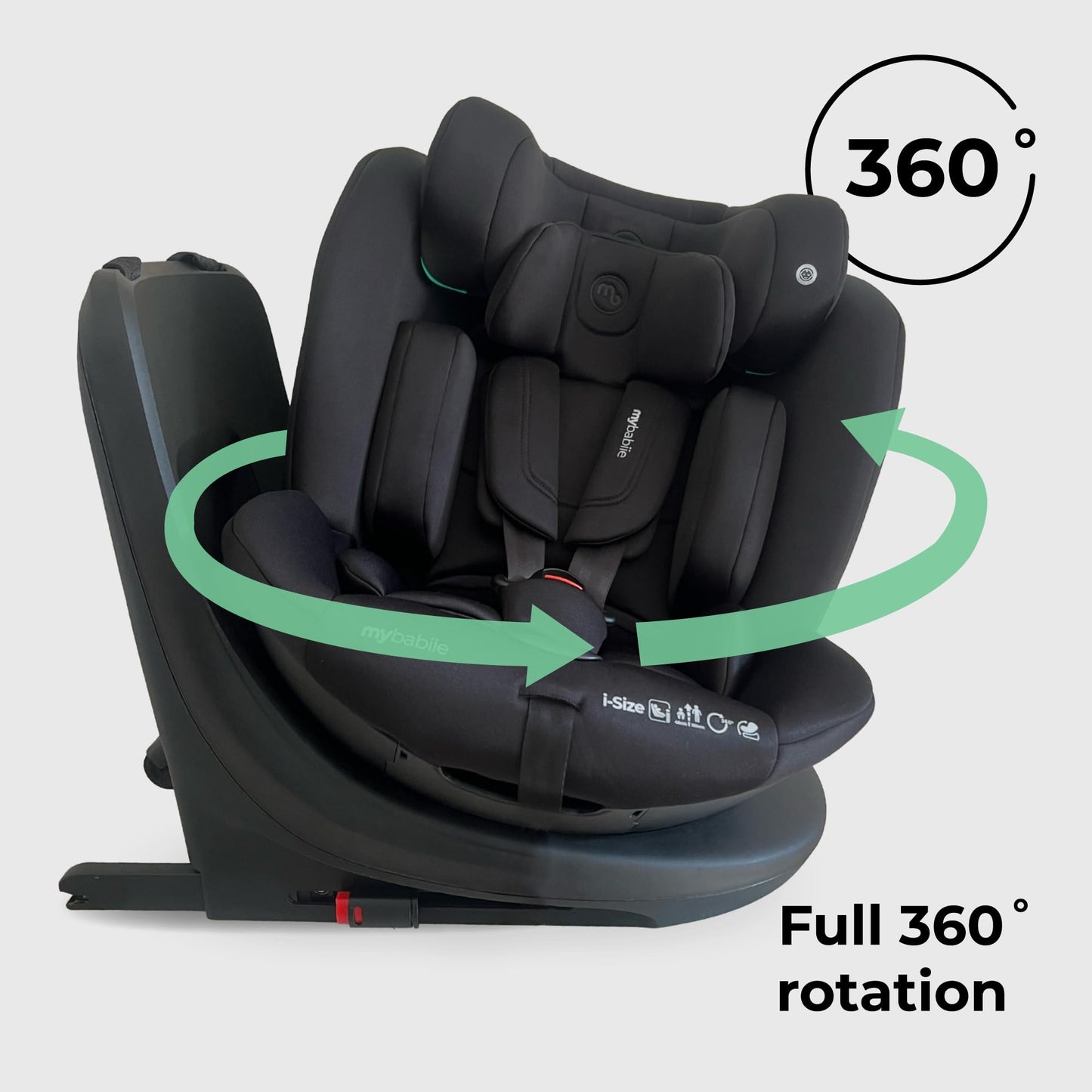 My Babiie MBCS300 Easy 360° Spin R129 Baby Car Seat – Top Tether, ISOFIX, Birth to 12yrs (40-150cm), i-Size, ERF, Group 0+/1/2/3, Rotating 360 Swivel - Black