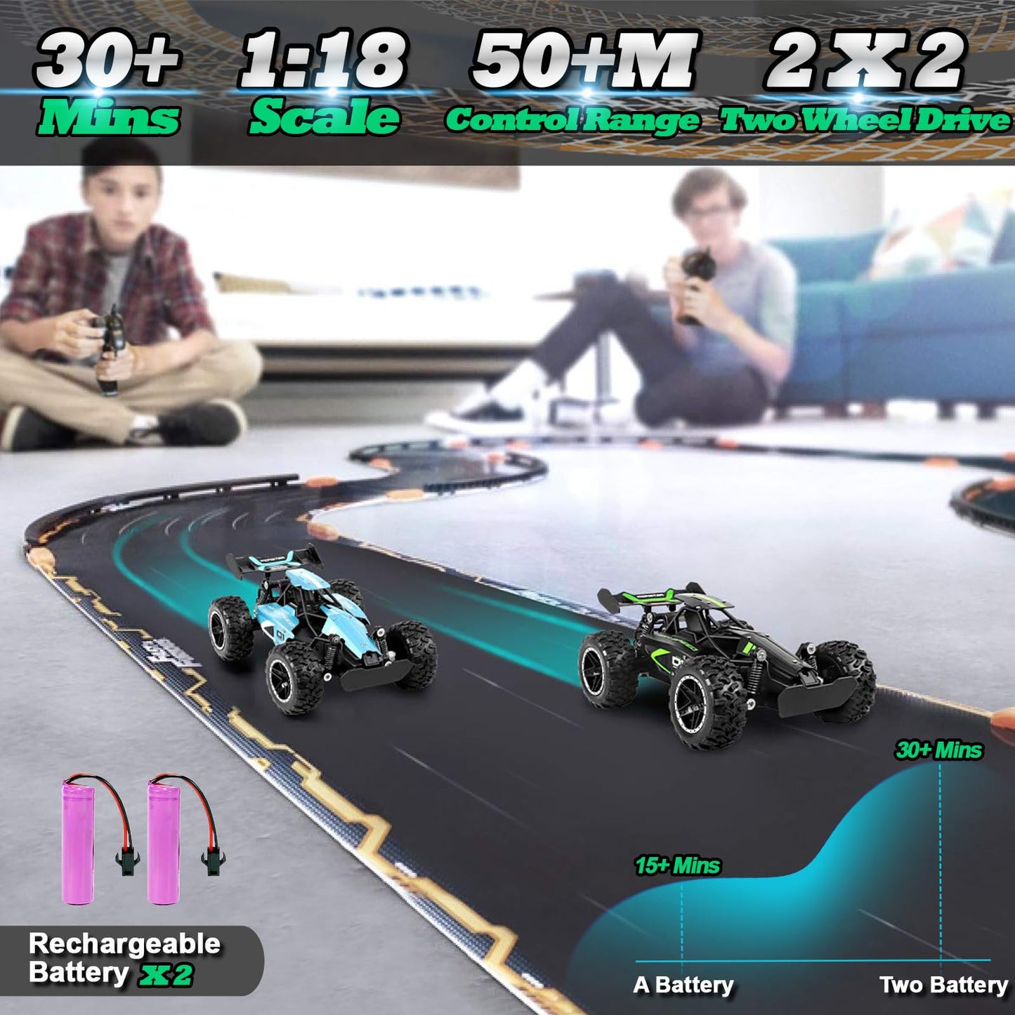SZJJX Remote Control Cars – 2.4GHz High-Speed RC Car for Kids, 15KM/H+ 2WD Off-Road Car with 2 Rechargeable Batteries, Electric Remote Control Truck Toy for Boys & Girls Gifts (Green)