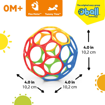 Bright Starts Oball Easy Grasp Classic Ball in red, yellow, green, and blue, 4 inches, perfect for infants and newborns.