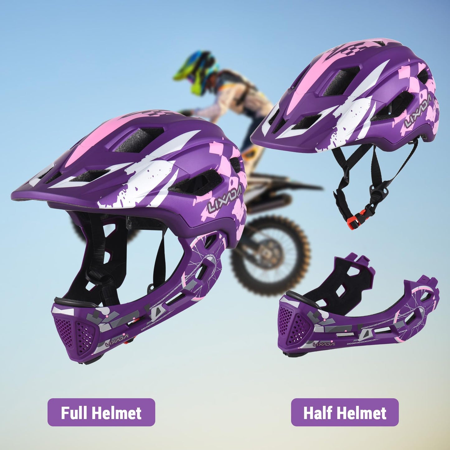 Lixada Kids Full Face Helmet, Detachable Kids Bike Helmet Safety Protection for Cycling Skateboard Scooter