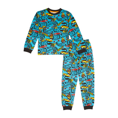 Hot Wheels Boys Pyjama Set | Cotton Boys' Pyjamas | Official Clothes | Car Gifts - 7-8 Years Blue