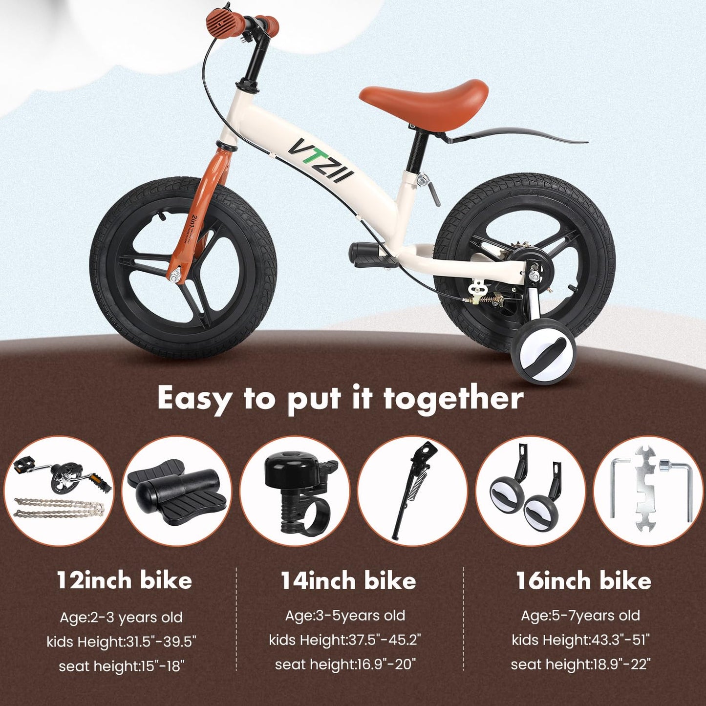 VTZII Balance Bike 2 in 1 with Pedals Brake Training Wheels Kickstand Pneumatic tyre,for Kids 2-7 Years Old,Kids Bike 12 14 16 inch (Green, 12 inch)