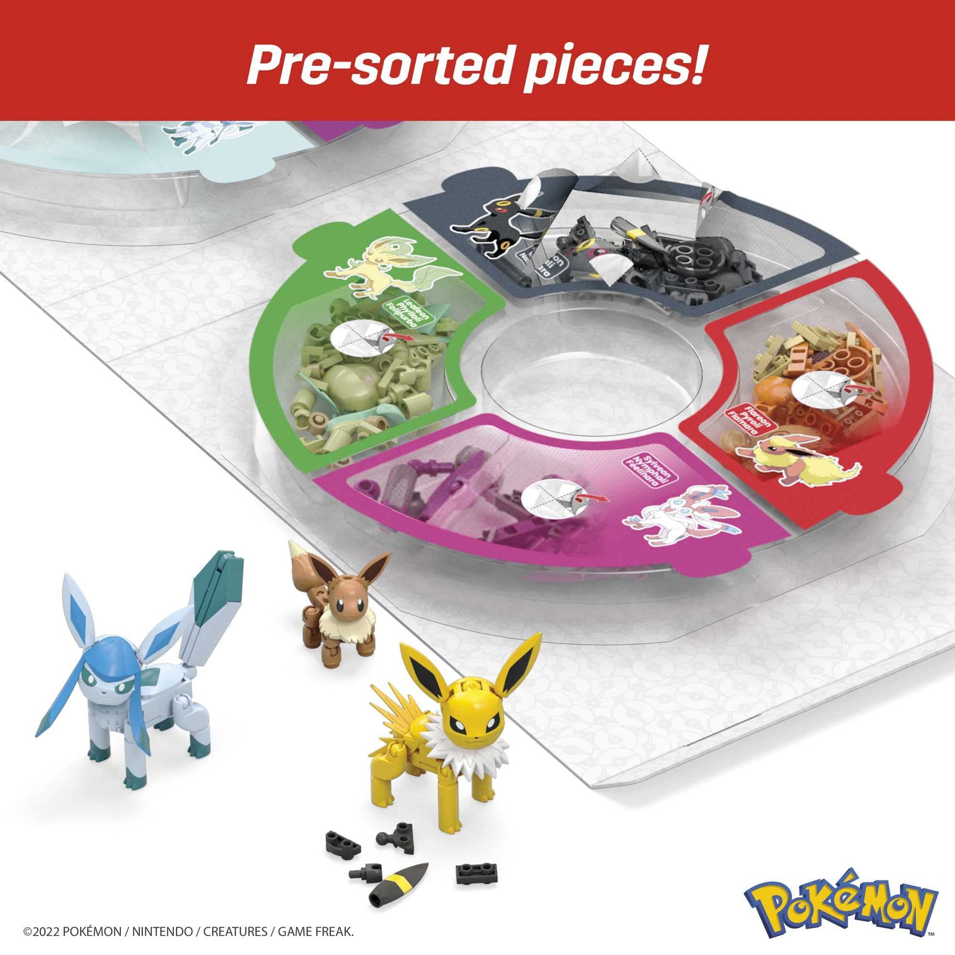 MEGA Pokémon building toys set featuring every Eevee evolution with 9 poseable characters and 470 pieces for kids.
