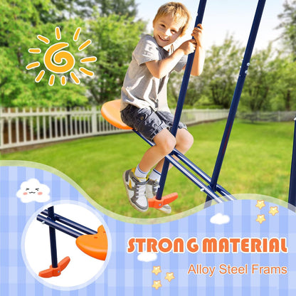 Metal Kids Garden Swing Set for Toddler, Heavy-Duty A-Frame with Double Swings and Glider,Adjustable Hanging Rope,Children Outdoor Backyard swing Set for 3+ Years Old, 200Kg