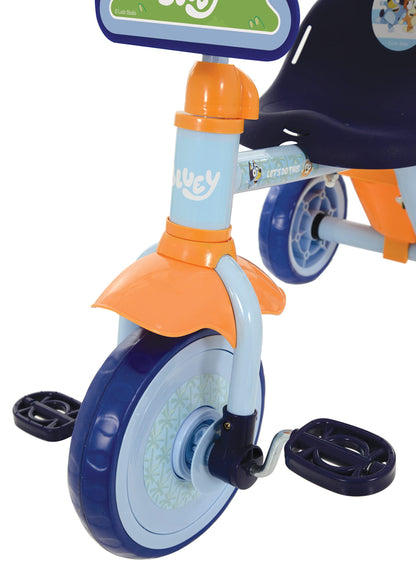 Bluey First Ride On Trike - Licensed Kids' Ride On Toy with Adjustable Handle, Easy-Switch Pedal Clutch, Puncture-Proof Tyres, Steel Frame, Front Mudguard, Rear Storage Suitable age 2 years +