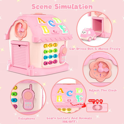 HYES Toys for 1 Year Old Girls, Montessori Educational Toy, 8 in 1 Multi Function Activity House Baby Toy with Music/Car/Clock/Phone/Light, Sensory Toys Birthday Gifts for Baby 1-2 Years