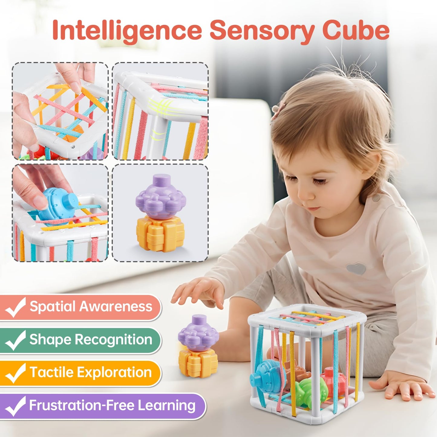 Baby Toys for 6 to 12 Months, Montessori Toys for Babies 6 Months -3 Year Old, 6 in 1 Wooden Sorting and Stacking Blocks Activity Cube Sensory Toy, Learning Baby Toys Gift for 6 7 8 9 12 Months