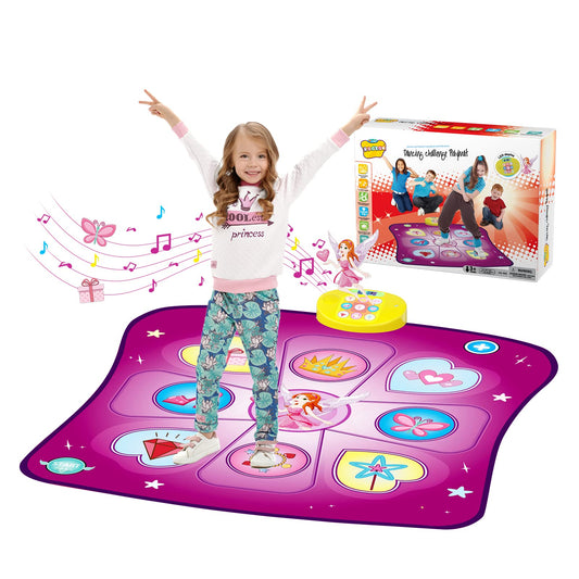 Rodzon dance mat toy for kids with LED lights, adjustable volume, 3 game modes, and built-in music, suitable for ages 3 to 9+.