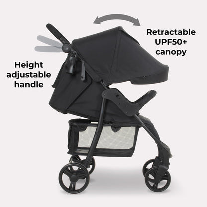 My Babiie MB30 Pushchair – from Birth to 4 Years (22kg), Easy Compact Fold, Large Shopping Basket, Adjustable Handle, Stroller Includes Cup Holder, Rain Cover – Black