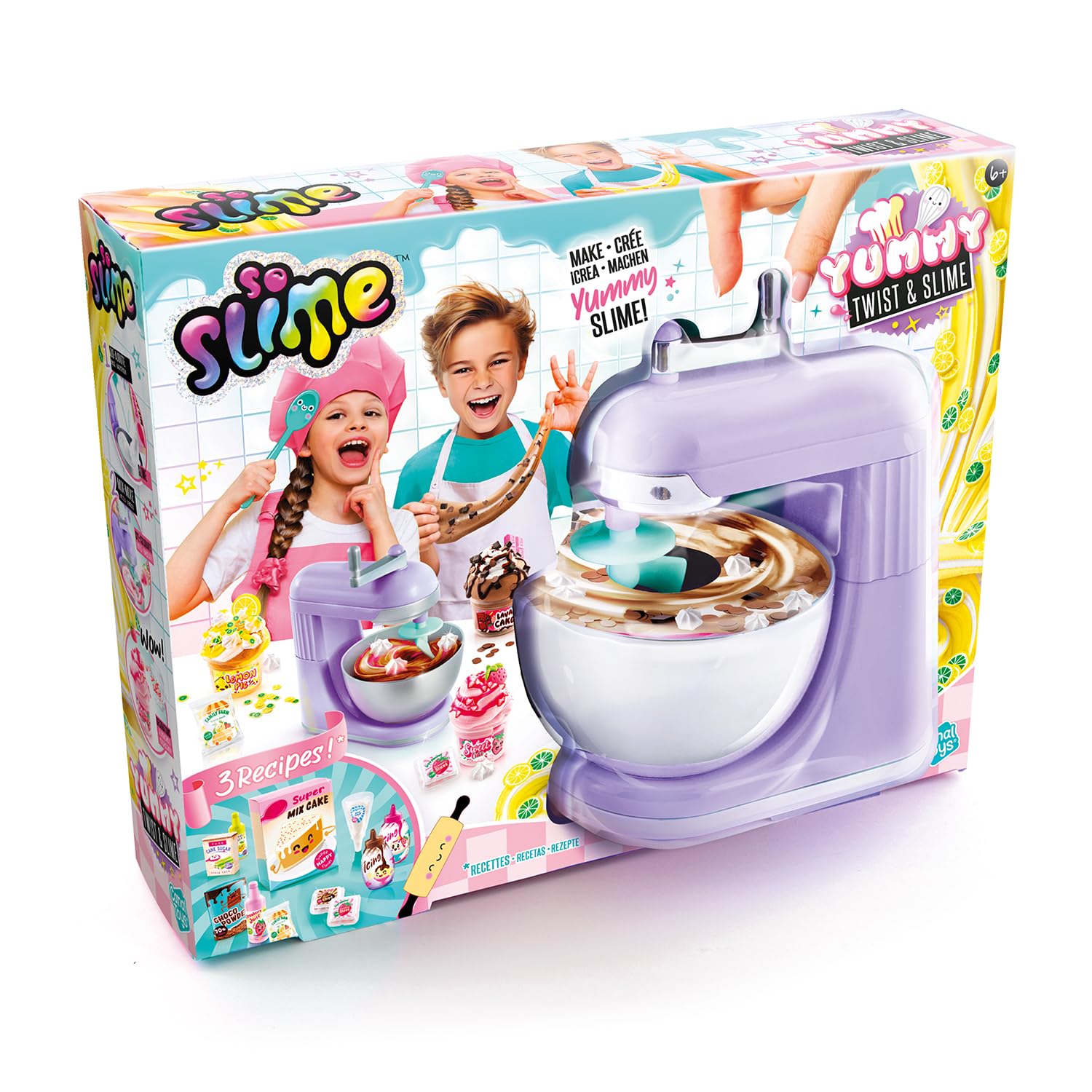 Canal Toys So Slime Yummy Twist & Slime spinning mixer with colorful slime, mixing bowl, and ingredients for kids' DIY slime creations