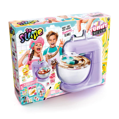 Canal Toys So Slime Yummy Twist & Slime spinning mixer with colorful slime, mixing bowl, and ingredients for kids' DIY slime creations