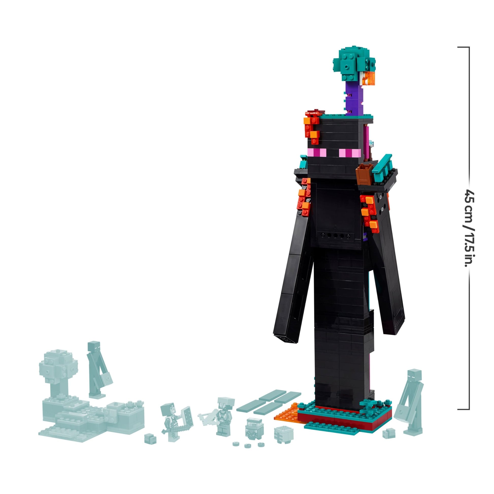 LEGO Minecraft 2in1 Enderman Tower set featuring modular fortresses, Enderman figures, and a Nether Portal.
