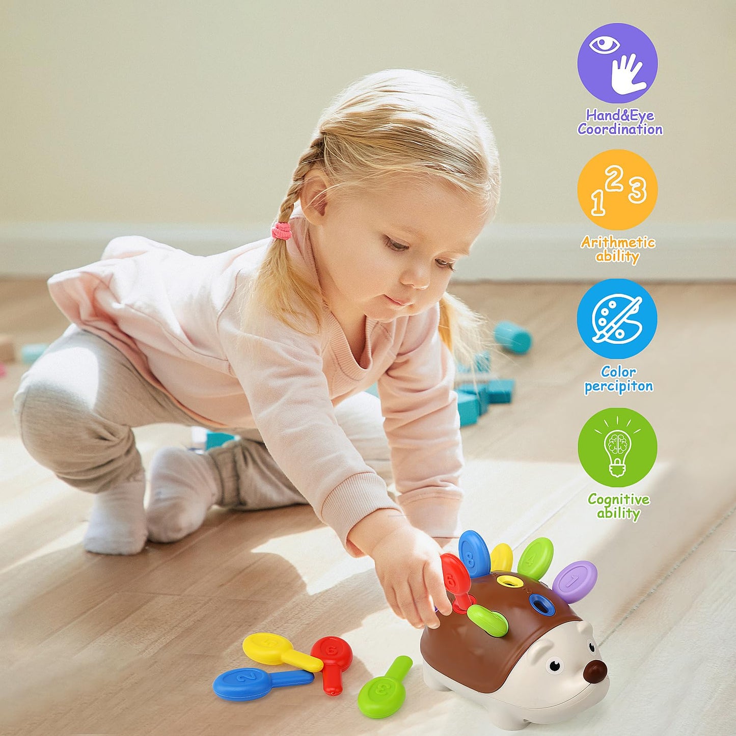 BelleStyle Baby Sensory Montessori Toys for 18 Months, Hedgehog Fine Motor Skills Toys Sorting Game Development Activity Toys Educational Learning Travel Toys for Toddlers Boys Girls 2 3 Years Old