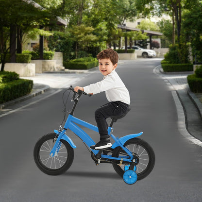 HPDTZ 14'' Children's Bicycle, Children's Learning Bicycle, Kids Bike for Children Ages 3-5, 14 inch Wheels with Stabilisers (Blue)