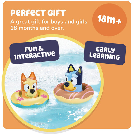 Toomies Bluey Bath Float 2 Pack | Pouring Cup Bluey and Bingo ToddlerBath Toys in Floating Pool Rings with Water Wheels | Officially Licensed BlueyToys | Toddler Toys for 18 Month Old Plus