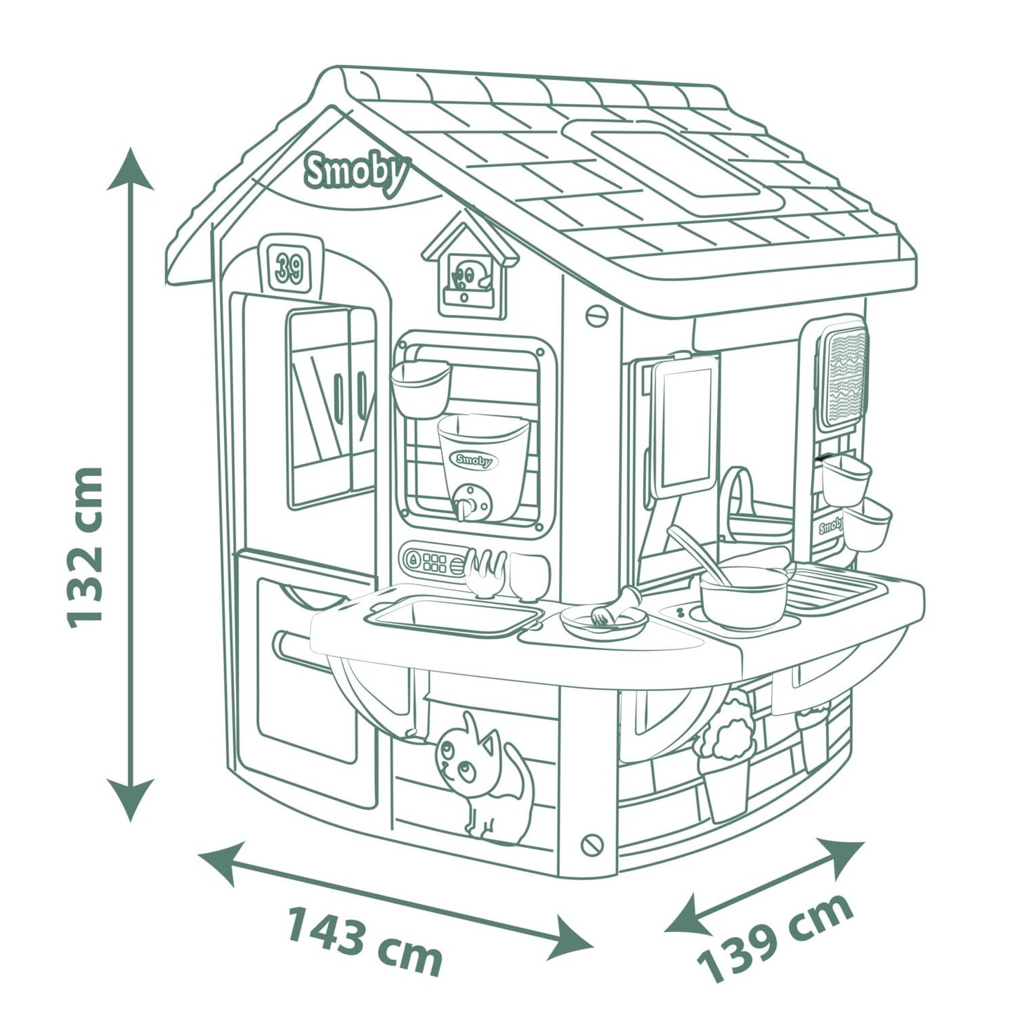 Smoby Life Mud Cooking House toy with colorful plastic structure, outdoor play setup, and pretend cooking accessories.